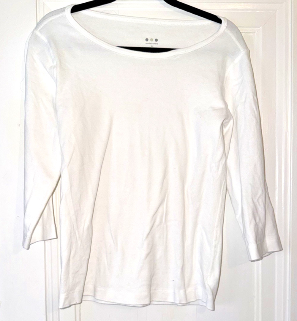 NWOT Three Dots White 3/4 Sleeve Boat Neck T-Shirt, size XL